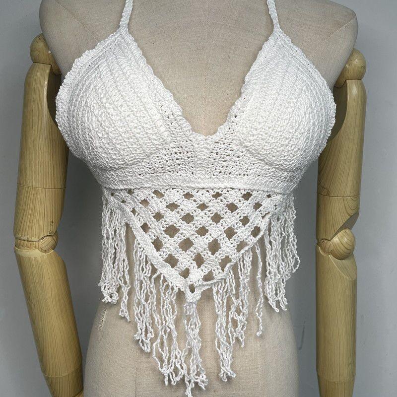 "Camisole de plage sexy avec franges pour femmes" 11 white One Size