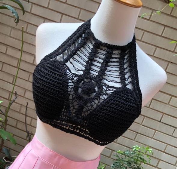 "Camisole de plage sexy avec franges pour femmes" 03 black One Size