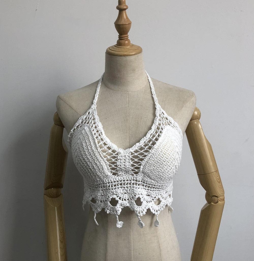 "Camisole de plage sexy avec franges pour femmes" 08 white One Size