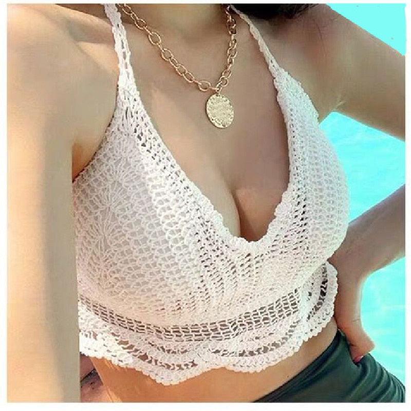 "Camisole de plage sexy avec franges pour femmes" 05 white One Size