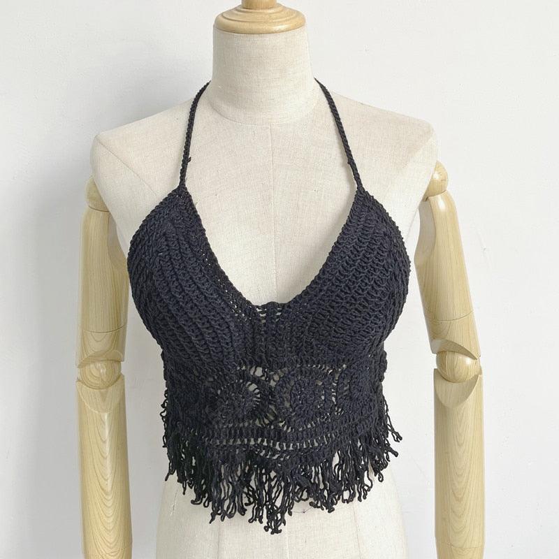 "Camisole de plage sexy avec franges pour femmes" 02 black One Size