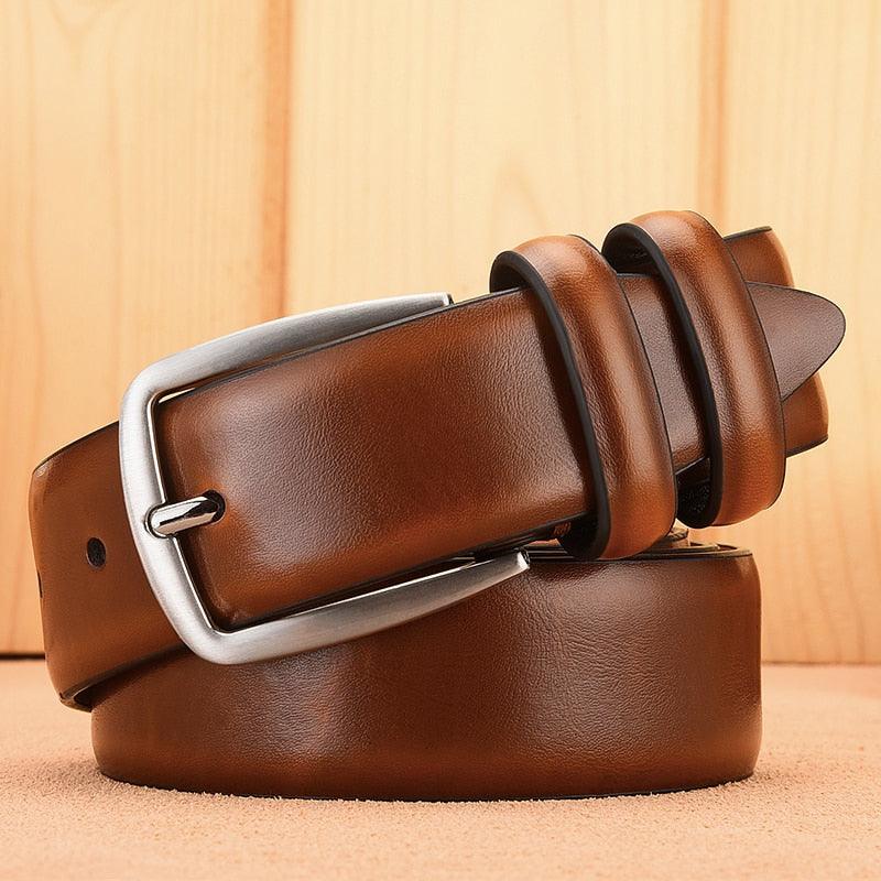 Ceinture Homme en Cuir Véritable de Luxe pour Jeans 098 Yellow Brown