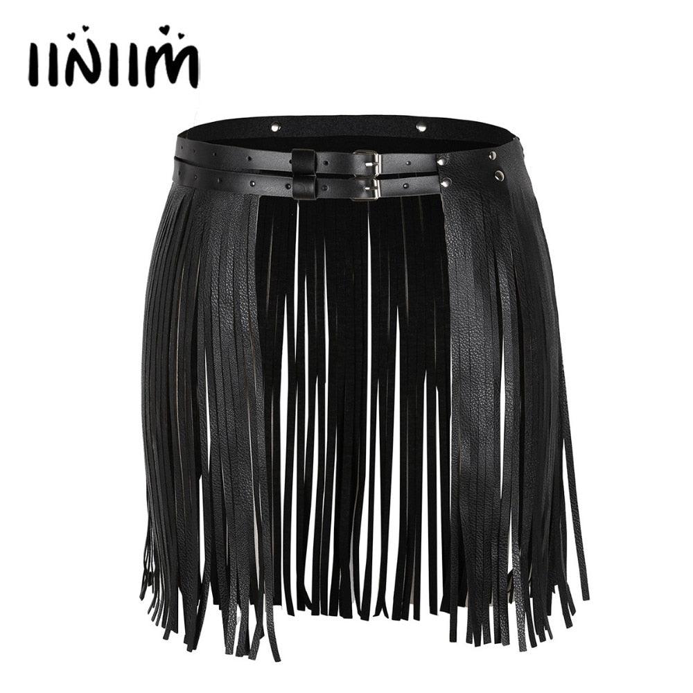 "Ceinture de jupe à franges en cuir synthétique pour femmes - costume de soirée cosplay"