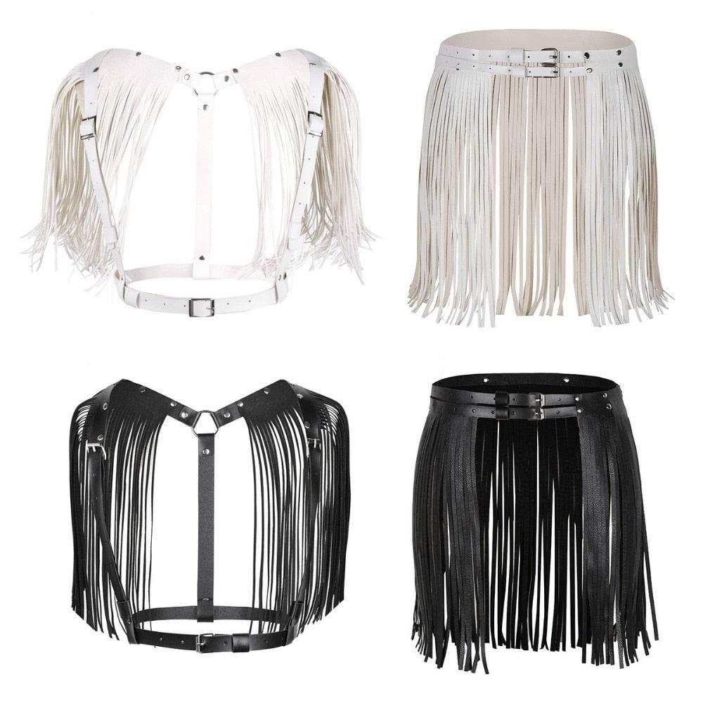 "Ceinture de jupe à franges en cuir synthétique pour femmes - costume de soirée cosplay"