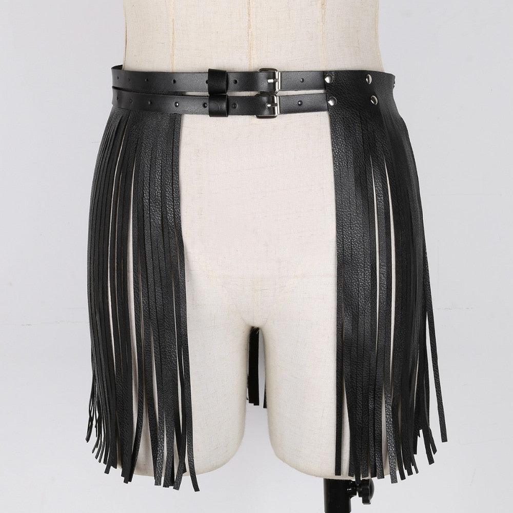 "Ceinture de jupe à franges en cuir synthétique pour femmes - costume de soirée cosplay"