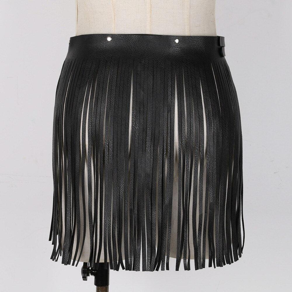 "Ceinture de jupe à franges en cuir synthétique pour femmes - costume de soirée cosplay"