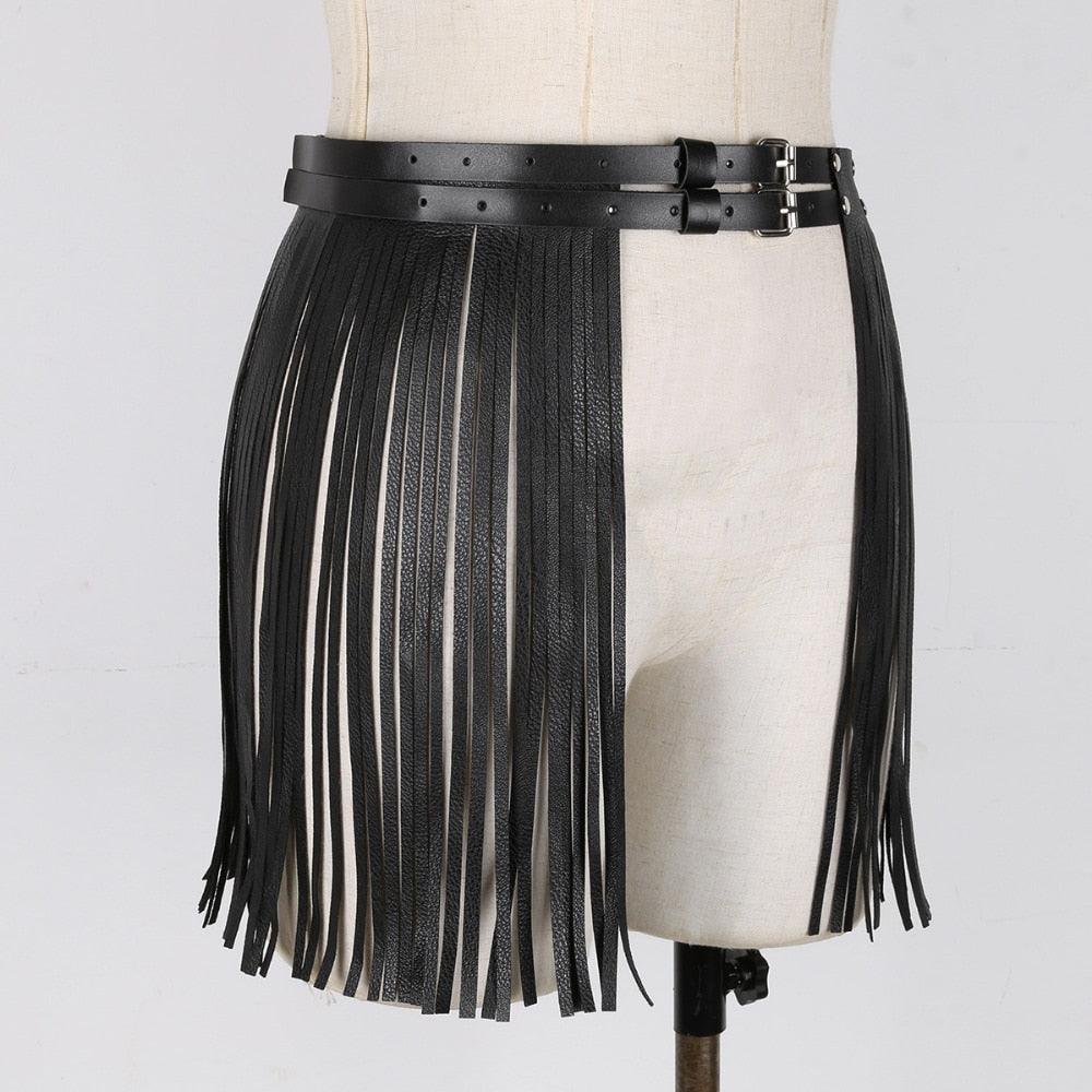 "Ceinture de jupe à franges en cuir synthétique pour femmes - costume de soirée cosplay"