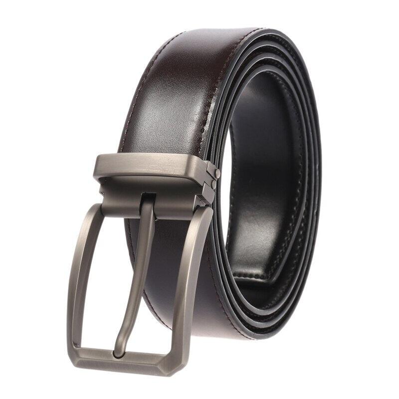 Ceinture en cuir véritable pour homme Silver buckle Brown