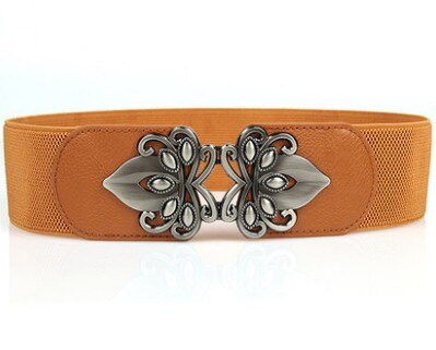 Ceintures larges pour femme - Accessoires de robe de soirée élastiques noirs style 5 brown color