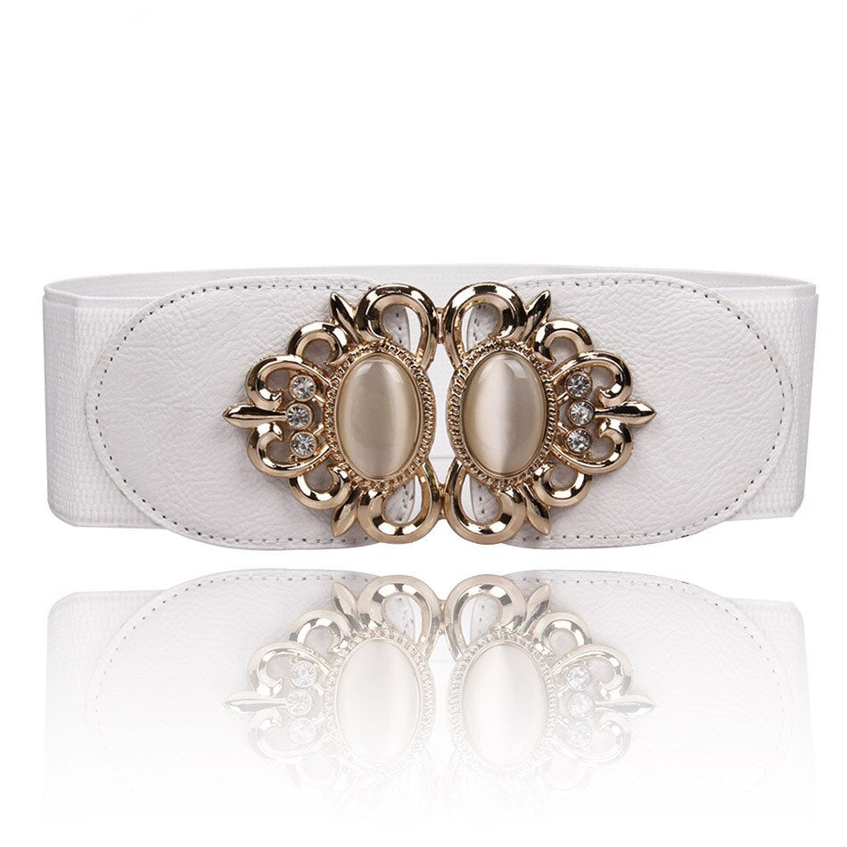 Ceintures larges pour femme - Accessoires de robe de soirée élastiques noirs style 4 white color