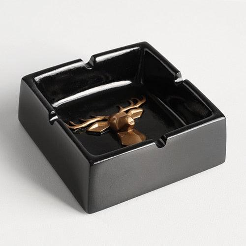 Cendrier Portable en Résine Tête de Cerf - Accessoire Déco pour Maison, Bureau et Extérieur Black Square