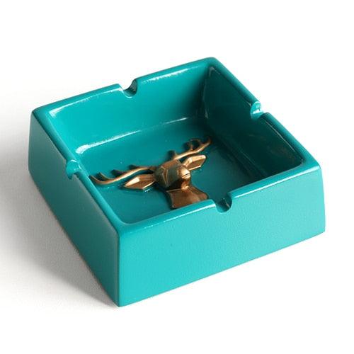Cendrier Portable en Résine Tête de Cerf - Accessoire Déco pour Maison, Bureau et Extérieur Blue Square