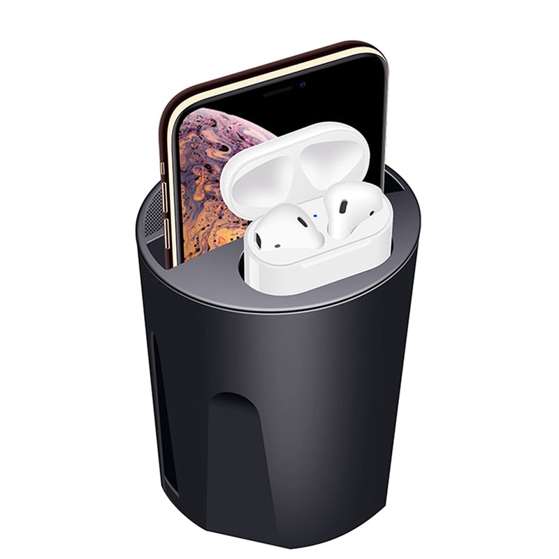 Chargeur sans fil 10W pour voiture avec support de tasse pour iPhone 13, 12 Pro, XS, XR/X, Samsung Galaxy S9/S8/Note10/Note9 2 in 1 CN