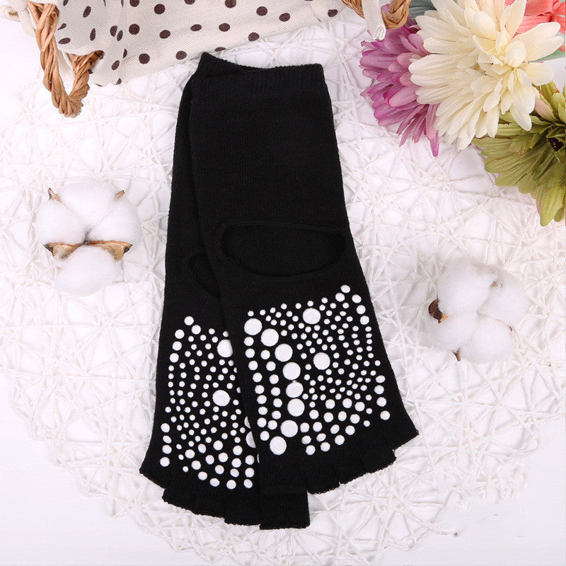 Chaussettes de yoga antidérapantes à cinq doigts et tube moyen | AOMshop Black One Size