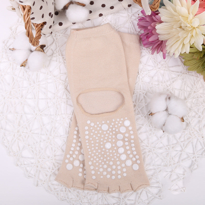 Chaussettes de yoga antidérapantes à cinq doigts et tube moyen | AOMshop Apricot One Size