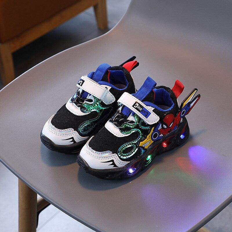 Chaussures Enfant Spiderman LED Lumineuses - Tailles 21-30 Black