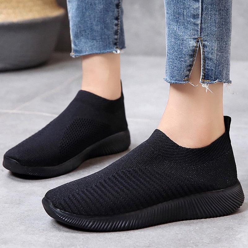 Chaussures Femme Sneakers Vulcanisées Casual Slip-On Blanc Mesh Black