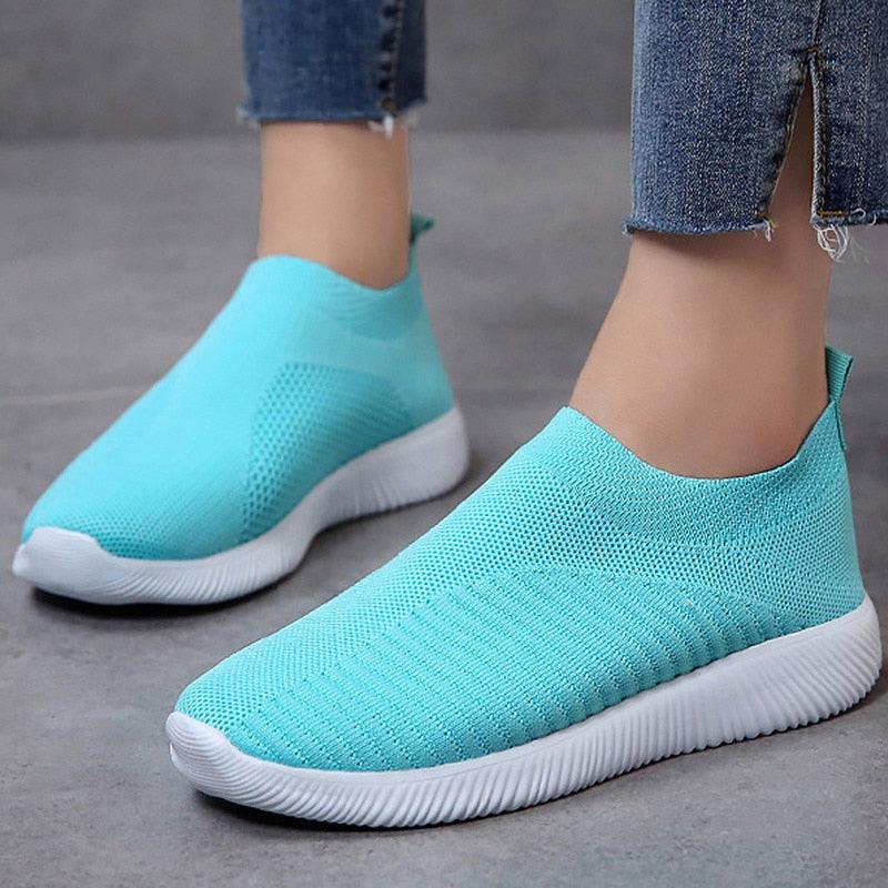 Chaussures Femme Sneakers Vulcanisées Casual Slip-On Blanc Mesh Green