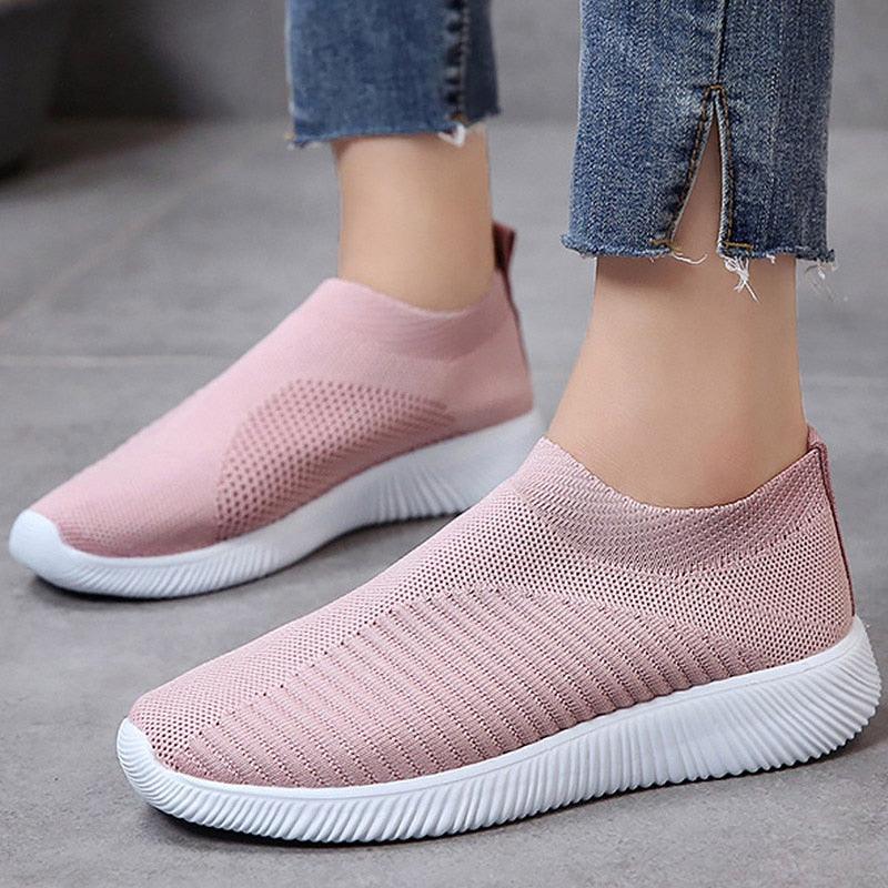 Chaussures Femme Sneakers Vulcanisées Casual Slip-On Blanc Mesh Pink