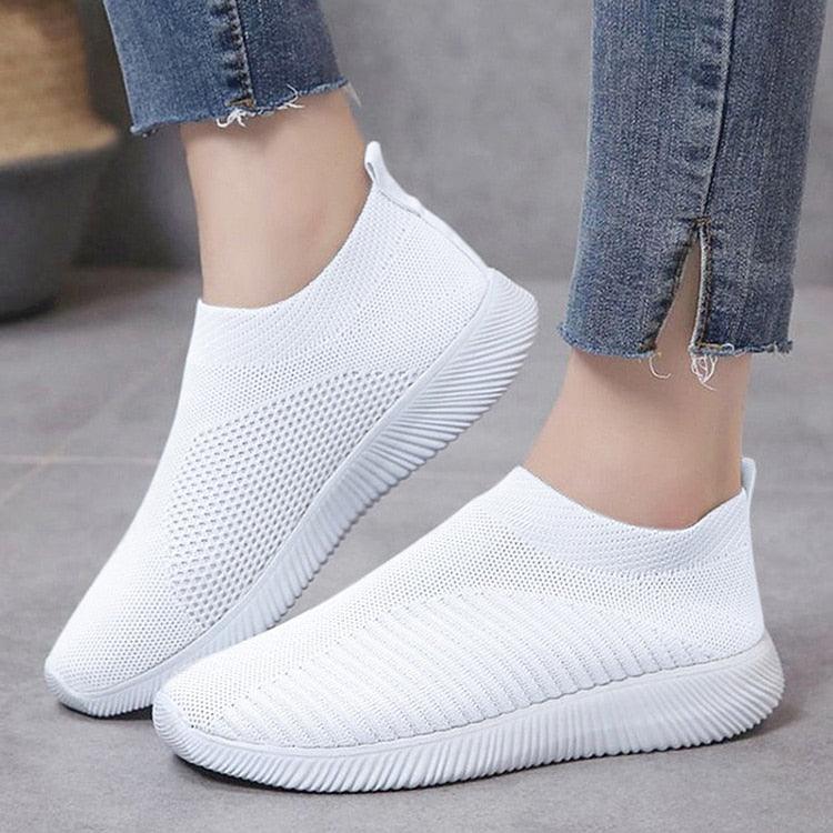Chaussures Femme Sneakers Vulcanisées Casual Slip-On Blanc Mesh White