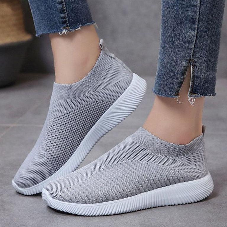 Chaussures Femme Sneakers Vulcanisées Casual Slip-On Blanc Mesh Gray