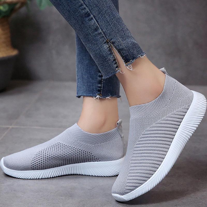 Chaussures Femme Sneakers Vulcanisées Casual Slip-On Blanc Mesh
