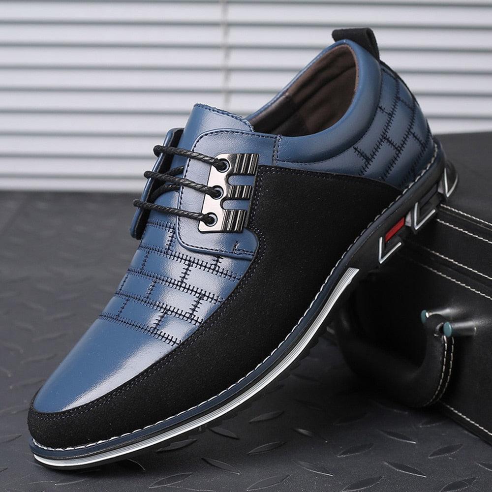 Chaussures Homme Grande Taille en Cuir Noir - Chaussures Habillées et Décontractées Blue