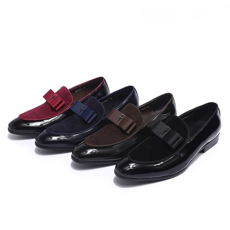 Chaussures Homme à Pompons en Cuir Verni et Daim Faites à la Main pour Mariage et Soirée