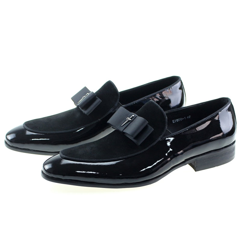 Chaussures Homme à Pompons en Cuir Verni et Daim Faites à la Main pour Mariage et Soirée Black