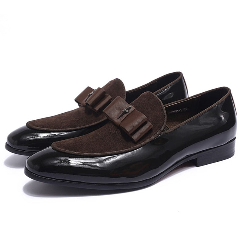 Chaussures Homme à Pompons en Cuir Verni et Daim Faites à la Main pour Mariage et Soirée