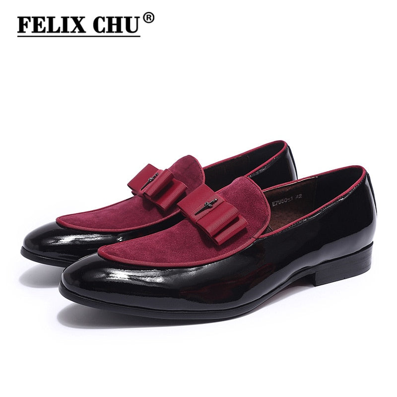 Chaussures Homme à Pompons en Cuir Verni et Daim Faites à la Main pour Mariage et Soirée
