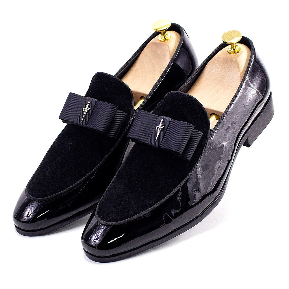 Chaussures Homme à Pompons en Cuir Verni et Daim Faites à la Main pour Mariage et Soirée