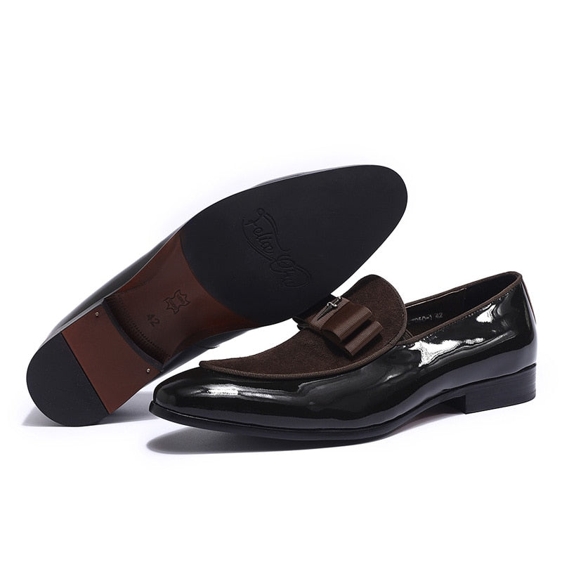 Chaussures Homme à Pompons en Cuir Verni et Daim Faites à la Main pour Mariage et Soirée