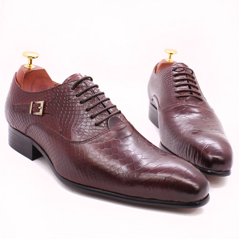 Chaussures Oxford en cuir véritable pour homme avec impression peau de serpent - Style classique Red