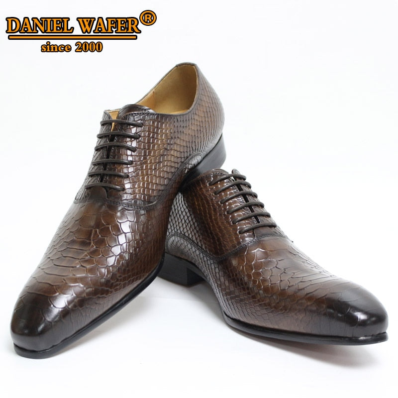Chaussures Oxford en cuir véritable pour homme avec impression peau de serpent - Style classique