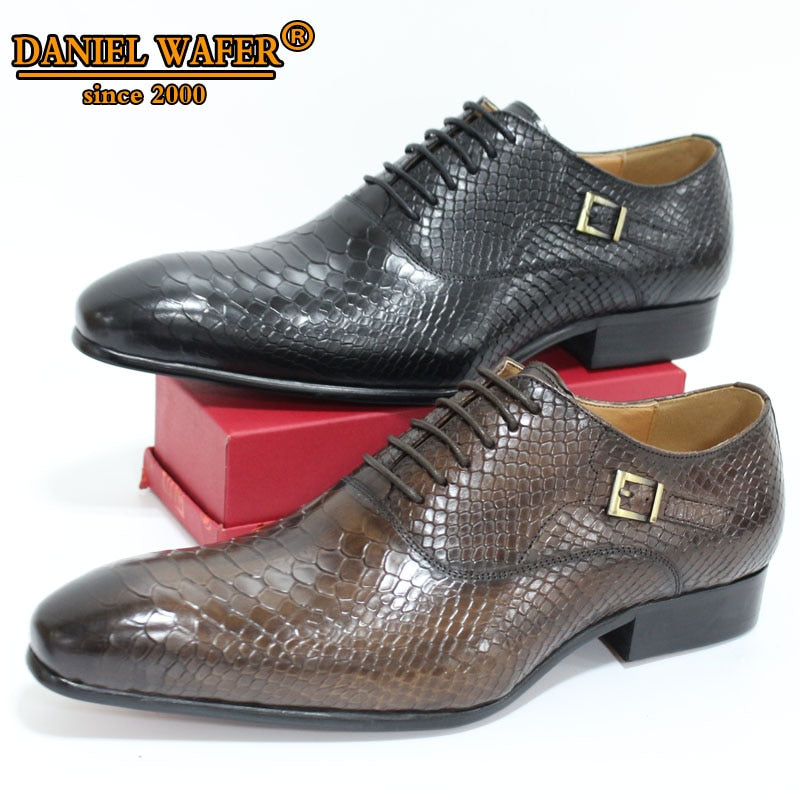 Chaussures Oxford en cuir véritable pour homme avec impression peau de serpent - Style classique