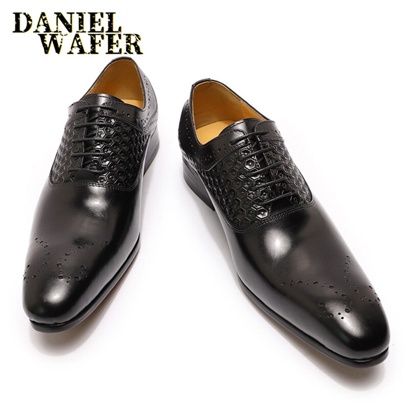 Chaussures Oxford pour homme en cuir véritable - Mariage, bureau et mode Black