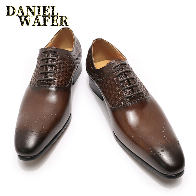 Chaussures Oxford pour homme en cuir véritable - Mariage, bureau et mode Coffee