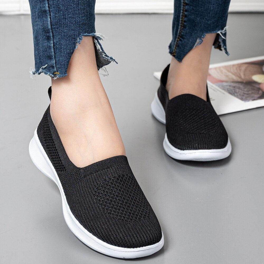 Chaussures d'été pour femmes : baskets en tricot, légères, à enfiler, grande taille