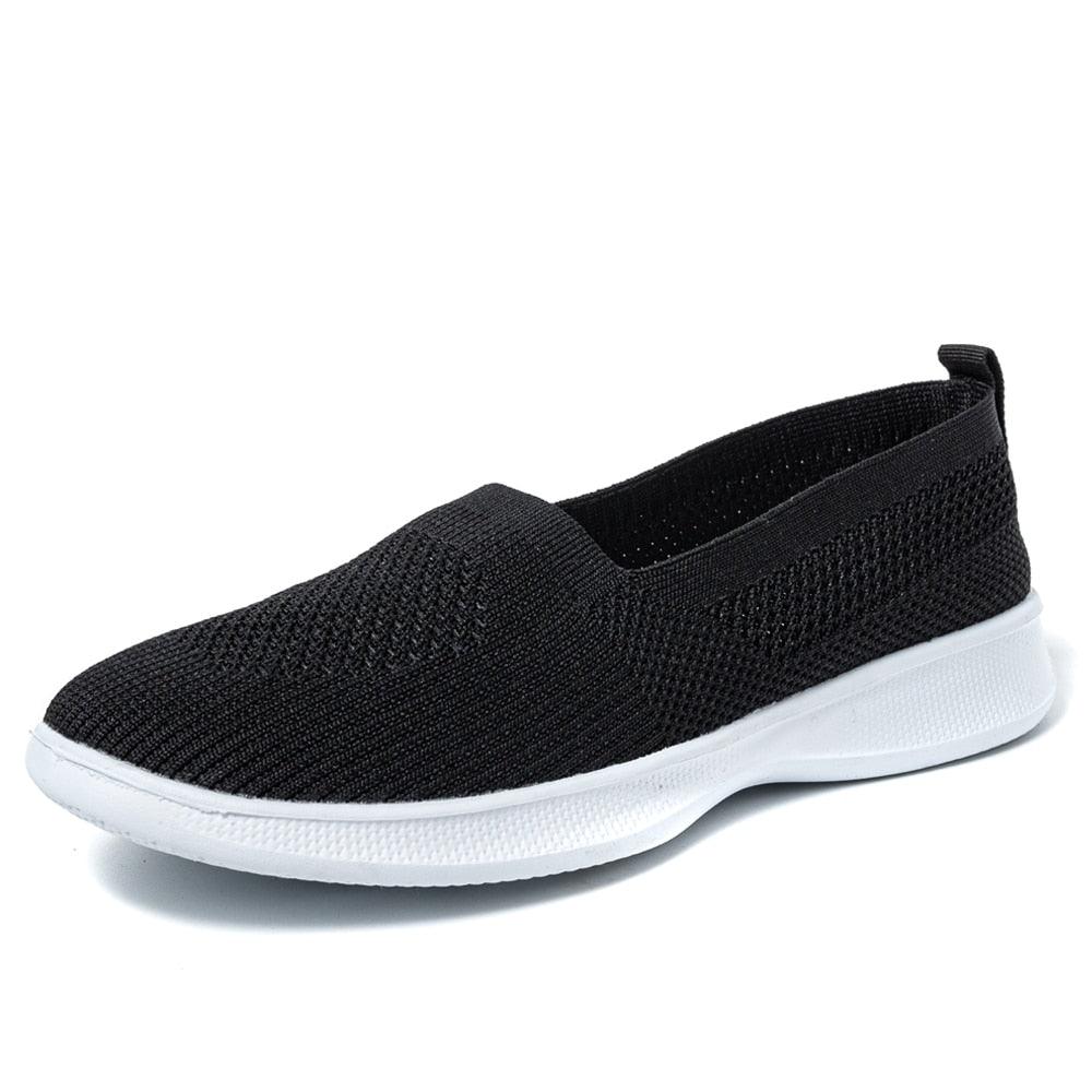 Chaussures d'été pour femmes : baskets en tricot, légères, à enfiler, grande taille Black