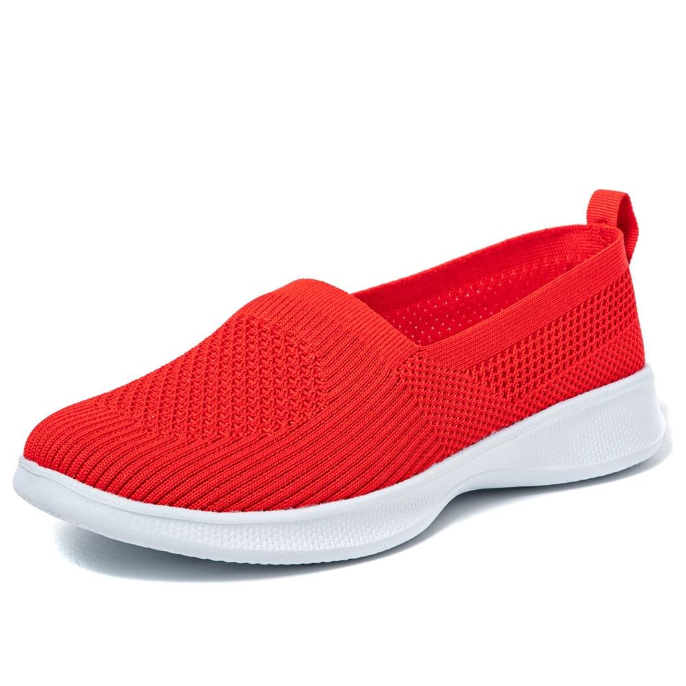 Chaussures d'été pour femmes : baskets en tricot, légères, à enfiler, grande taille Red