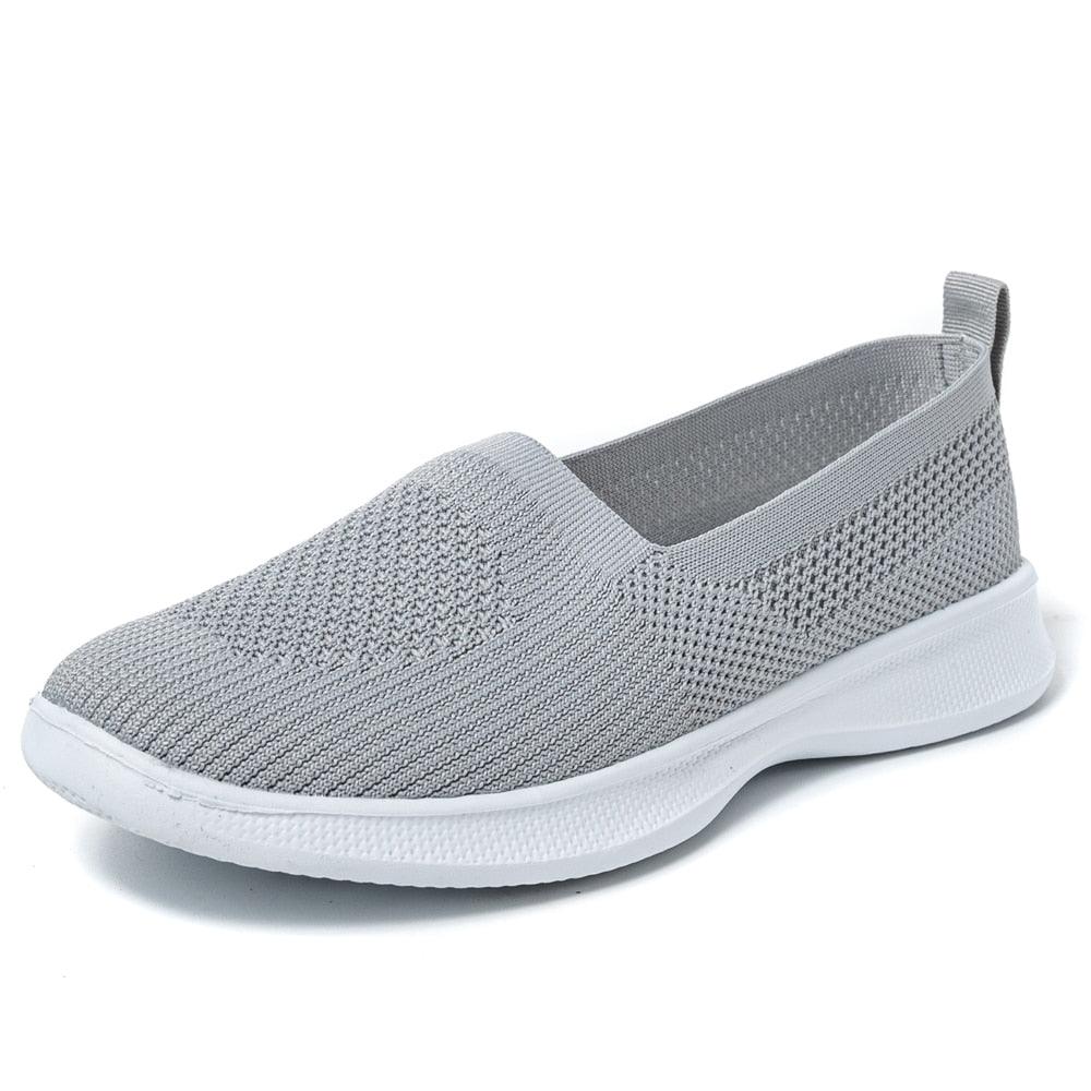 Chaussures d'été pour femmes : baskets en tricot, légères, à enfiler, grande taille Gray