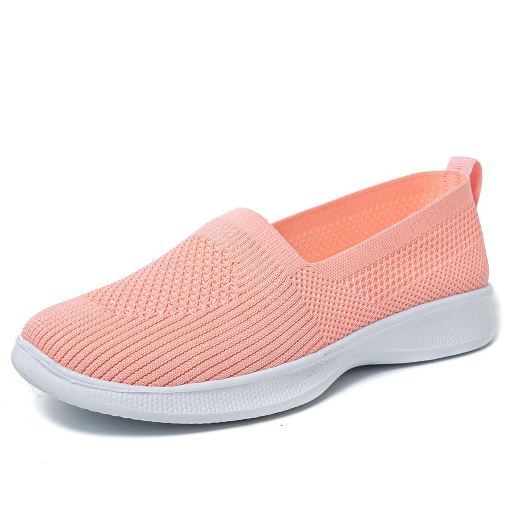 Chaussures d'été pour femmes : baskets en tricot, légères, à enfiler, grande taille Pink