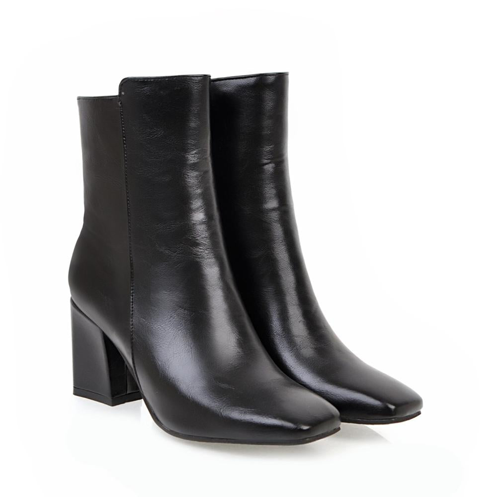 "Chaussures d'hiver pour femmes - AOMshop - Bottines à talon moyen confortables à fermeture éclair latérale" black