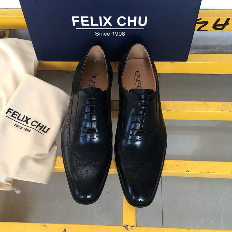 Chaussures habillées Oxford pour homme - Style Wing-tip Brogue - Cuir véritable - Noir/marron Black