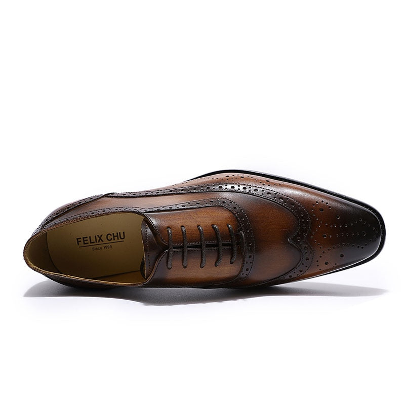 Chaussures habillées Oxford pour homme - Style Wing-tip Brogue - Cuir véritable - Noir/marron