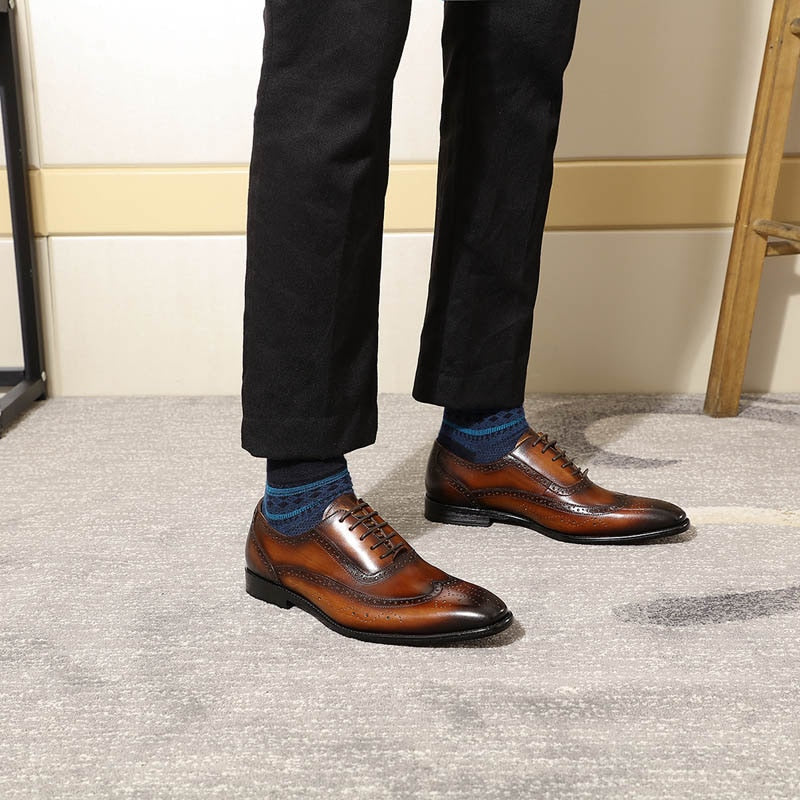 Chaussures habillées Oxford pour homme - Style Wing-tip Brogue - Cuir véritable - Noir/marron