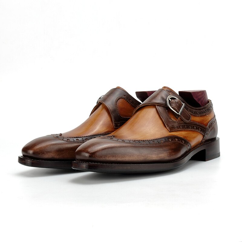 Chaussures habillées en cuir pleine fleur Goodyear Welted faites à la main pour homme - MS189 Hand-Painted Brown
