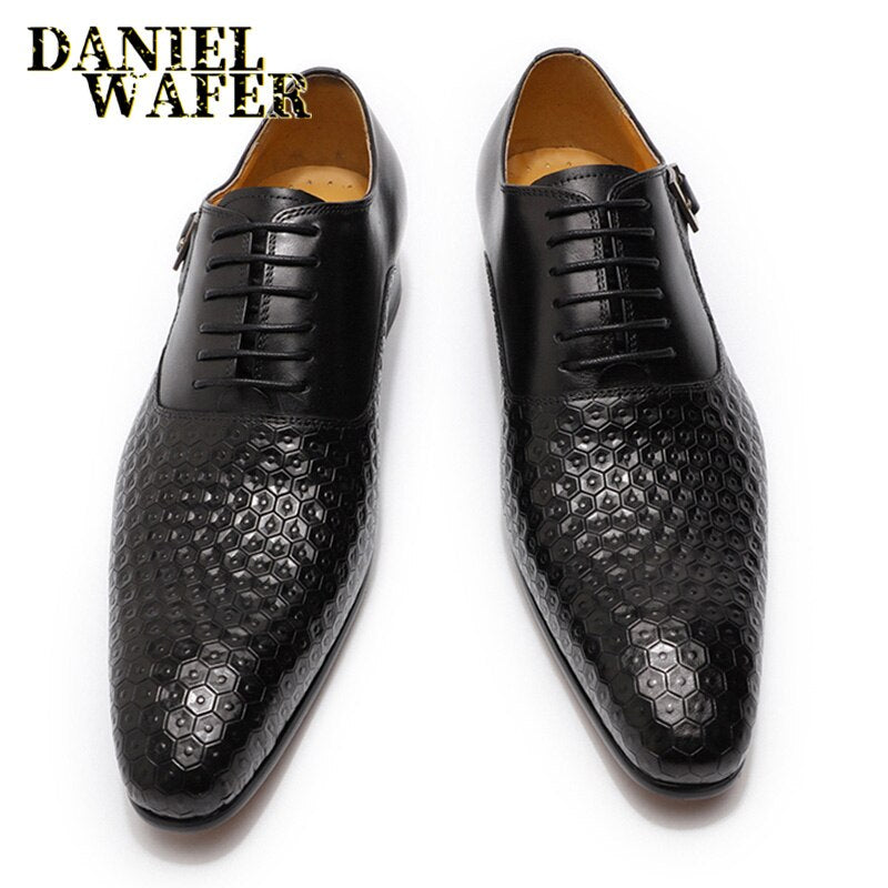 Chaussures habillées pour homme en cuir véritable - Imprimés géométriques - Daniel Wafer Black