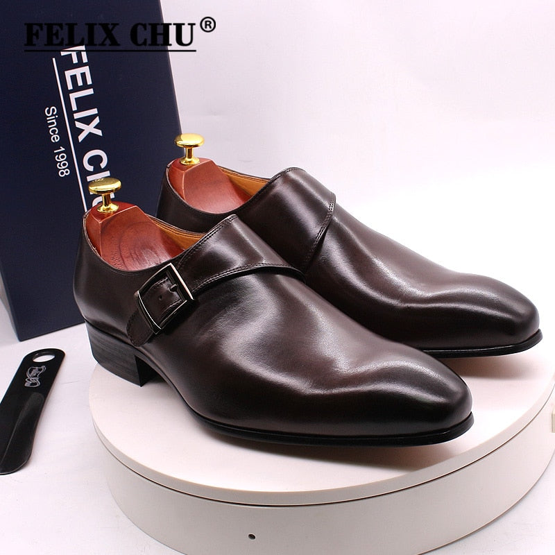 Chaussures habillées pour hommes en cuir véritable avec boucle monk strap